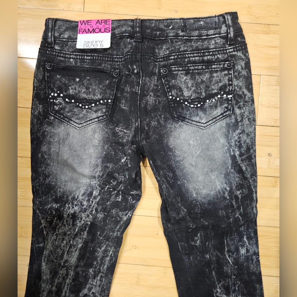 Almost Famous Y2K Distressed Black Gray Rhinestone Studded Pants Skinny Jeans 5 - Picture 5 of 8